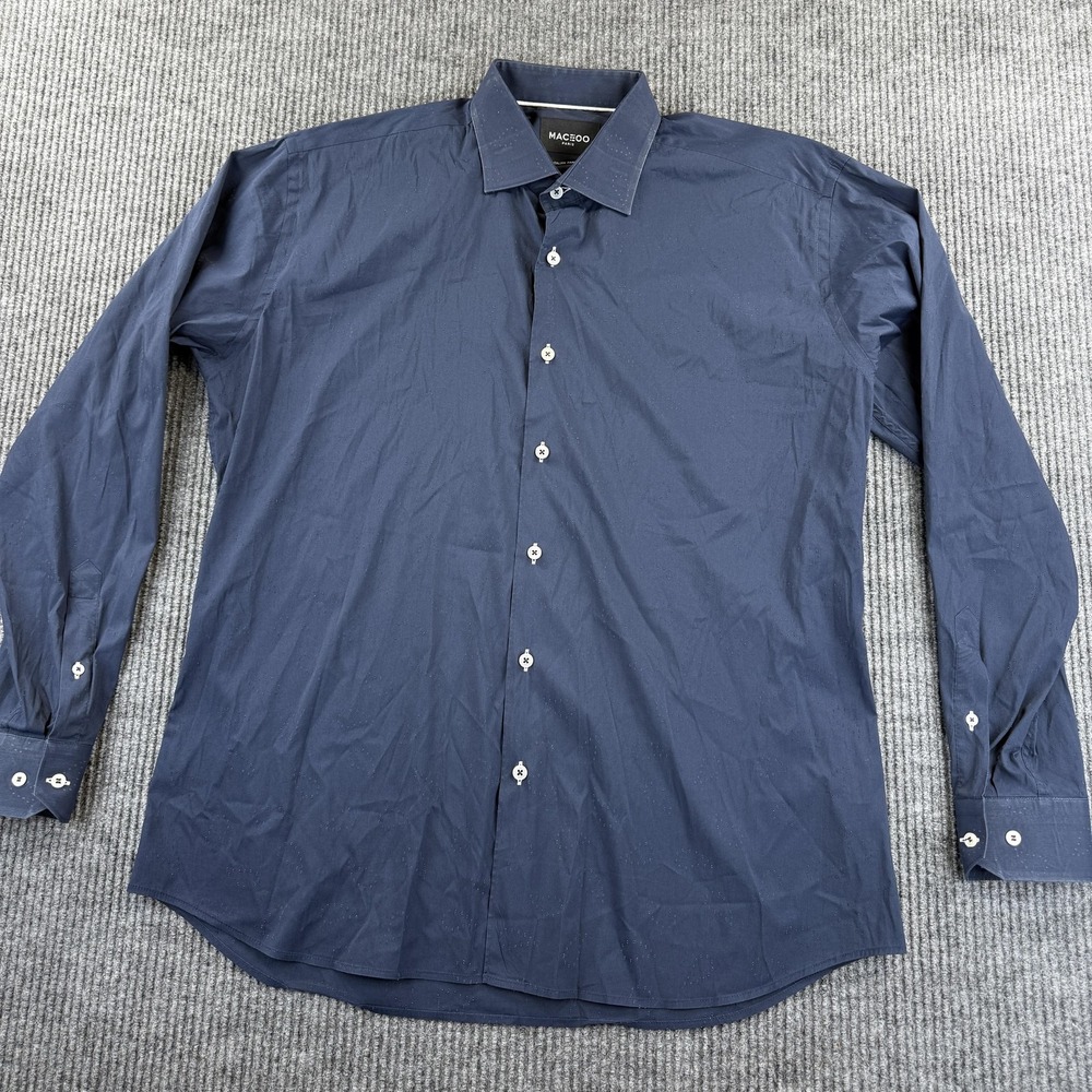 Maceoo Paris Shirt Mens Large Blue Laser Perforated Dress Button Up Luxor 4.39